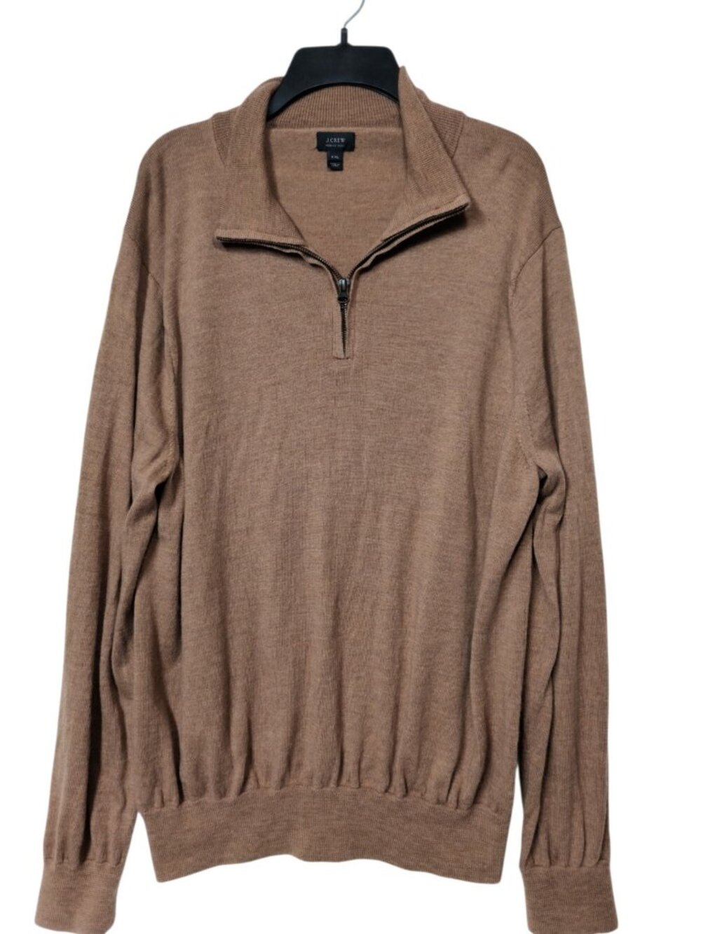 J Crew Mens XXL 100% Merino Wool Quarter Zip Sweater Brown Pullover